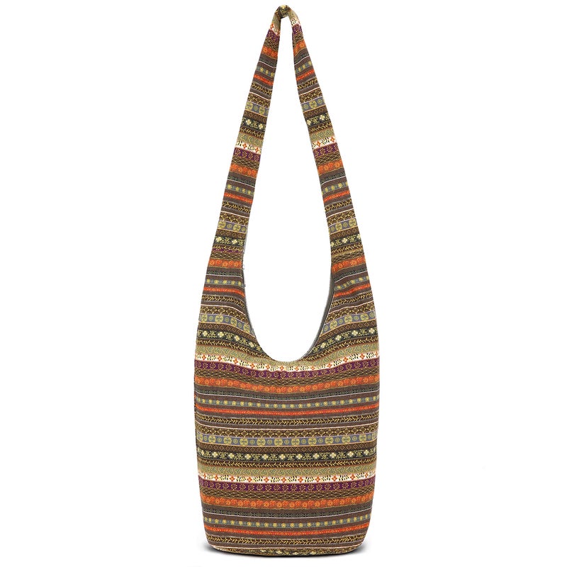 Coton Pose Women Shoulder Handbags Fashion canvas Hippie Crossbody Bags Bohemian Animal Prints Hobo Bags (Green-Orange) - Image 1